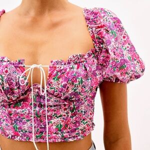 For Love And Lemons Katarina Crop  Floral Blouse